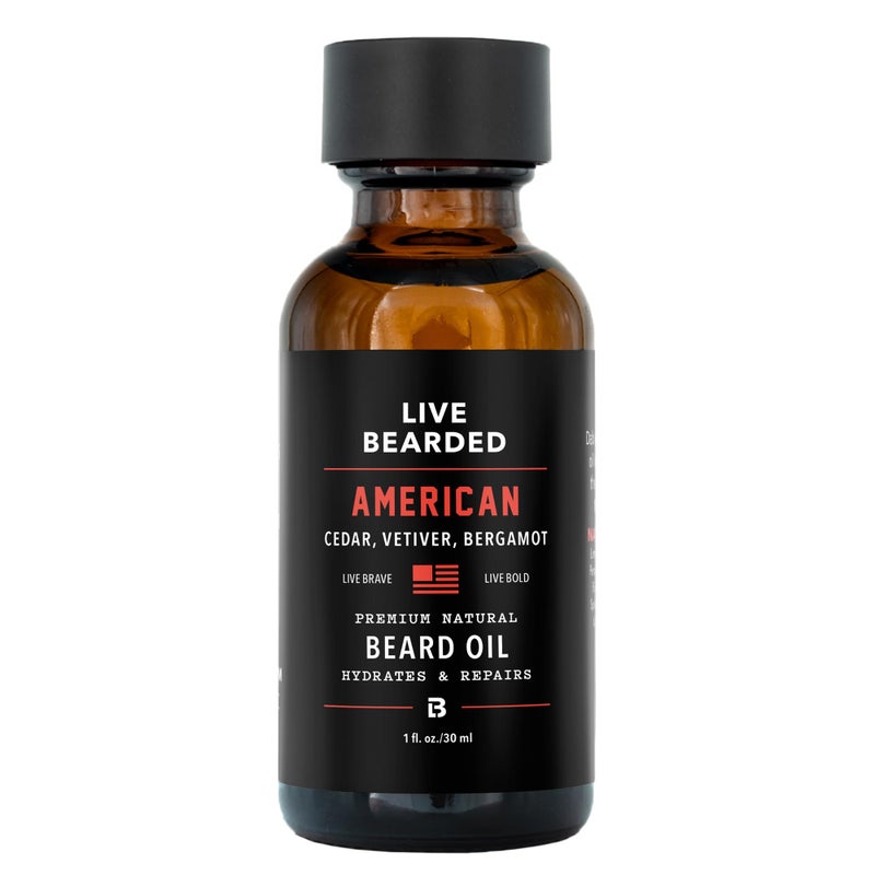 Live Bearded Beard Oil, 1 fl oz - Premium All-Natural Jojoba - Made in the USA - Hair and Skin Care for Men with Dry, Flaky Patches | American Scent - Cedar, Vetiver, Bergamot - Image 1